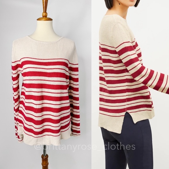 MM Lafleur Sweaters - MM LAFLEUR The Samara Sweater - Knit Linen in Crimson / Ivory